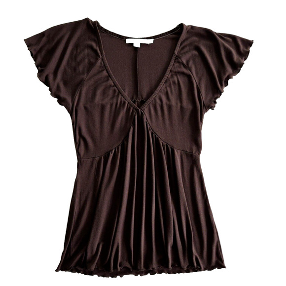 Boden Tops - Boden Blouse Womens 6 Brown Flutter Sleeve Smocked Ruched Feminine Boho Casual